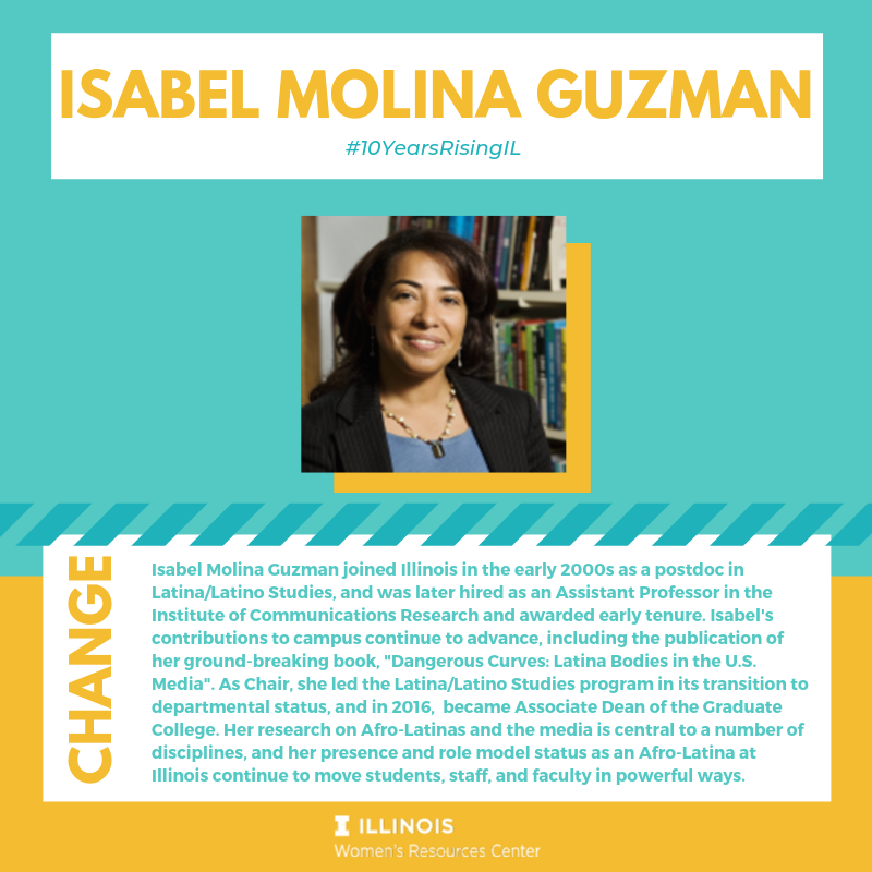 As Chair, Isabel Molina Guzman led the Latina/Latino Studies program in its transition to departmental status, and in 2016,  became Associate Dean of the Graduate College. 