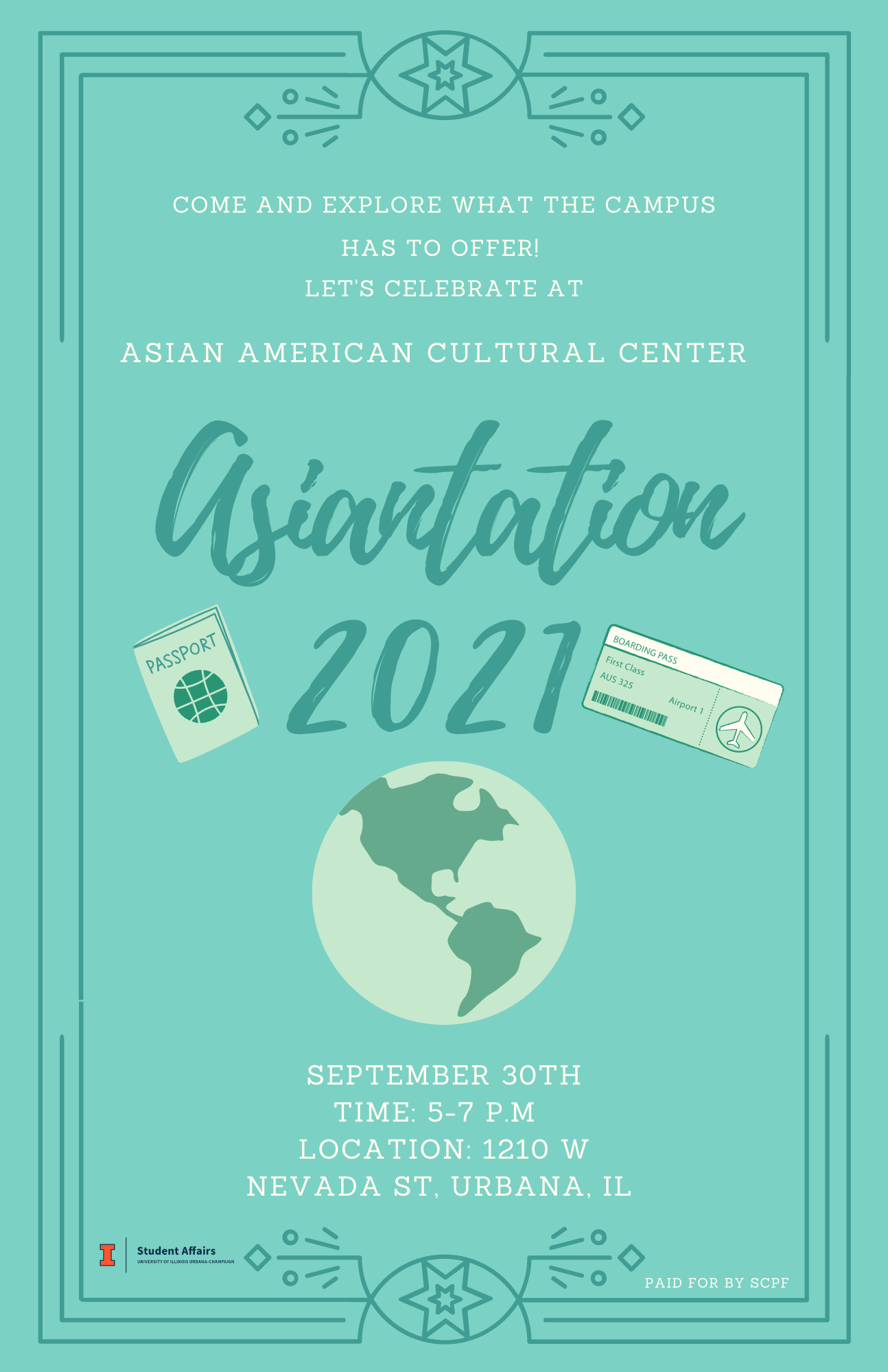 Asiantation flyer, visit us on September 30th 5-7pm at the AACC. Learn about resources, talk with RSOs on how to become involved on-campus, and enjoy FREE performances