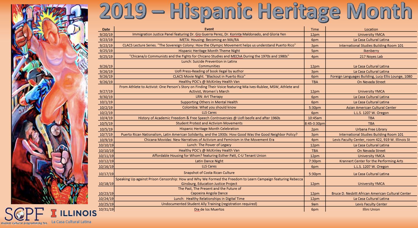 2019 Hispanic Heritage Month Calendar - A PDF link is below