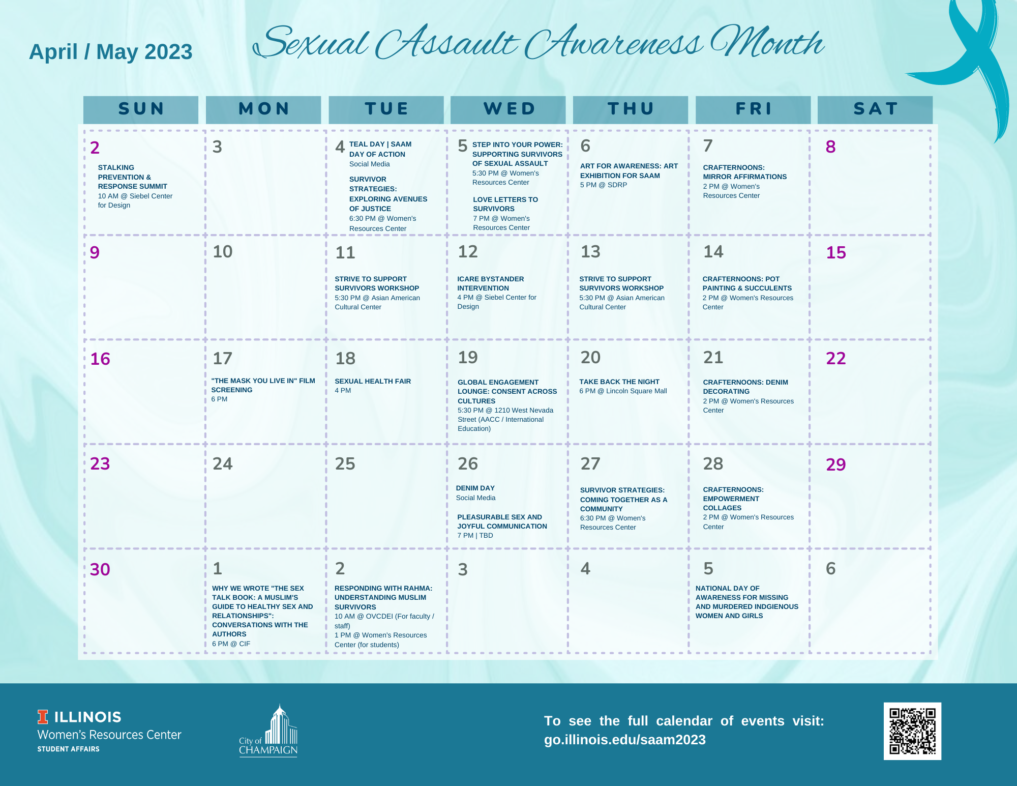 SAAM printable calendar.  See page for event information and details